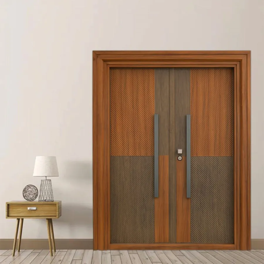 Two-tone teak & walnut double door